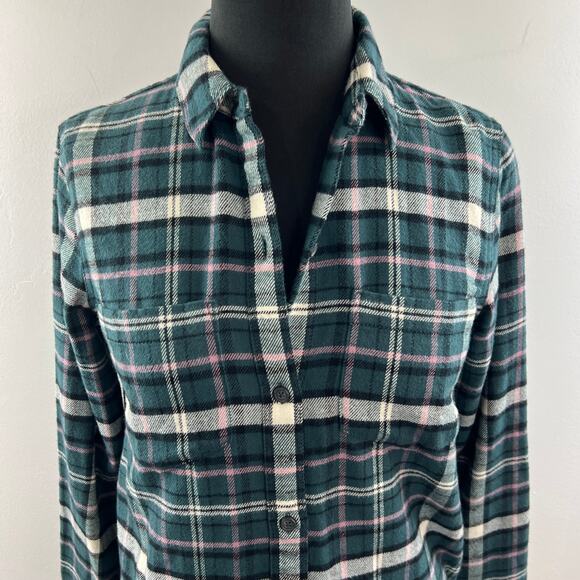 MADEWELL Green White Baywood Plaid Flannel Classic Ex-Boyfriend Shirt Size XS - Picture 2 of 10